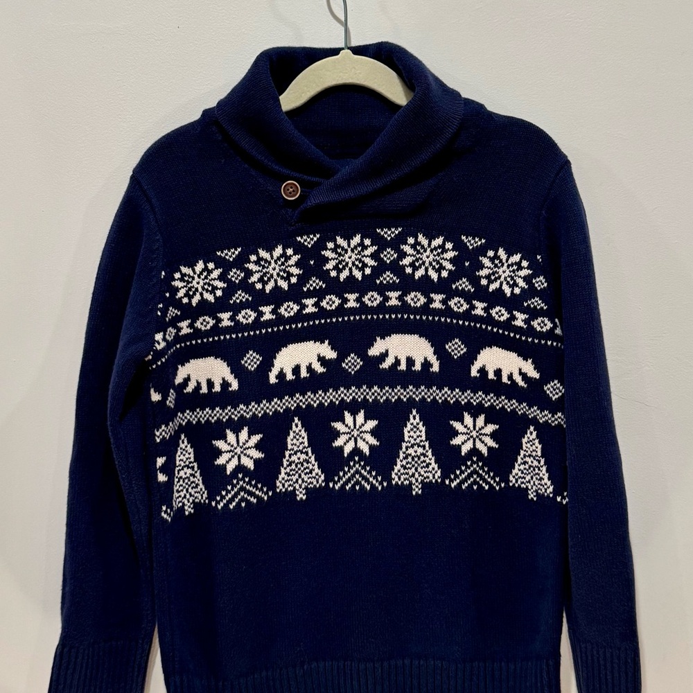 Children’s Place Sz 5/6 Boys Navy Sweater with White Fair Isle Pattern